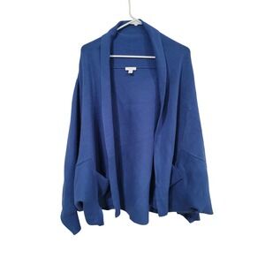 J. Jill Womens Open Front‎ Cardigan Blue Long Sleeve Pockets Size 2X Knit #18